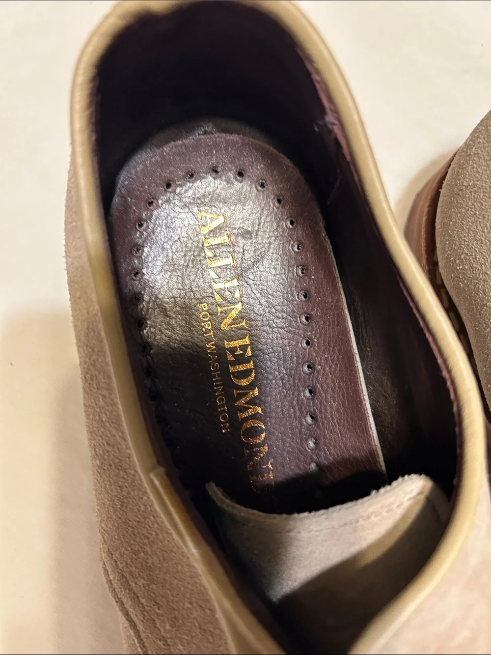 Allen Edmonds Taupe Suede Derby Shoes